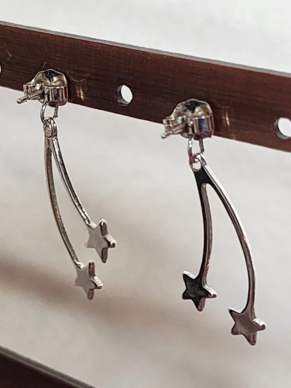 Avon Vintage Silver Tone Double Shooting Star Dangle with Star Stud Earrings